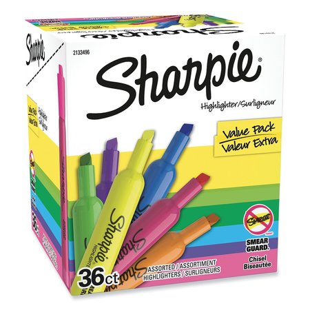 Sharpie Tank Style Highlighters, Assorted Ink Colors, Chisel Tip, Assorted Barrel Colors, PK36 PK 2133496